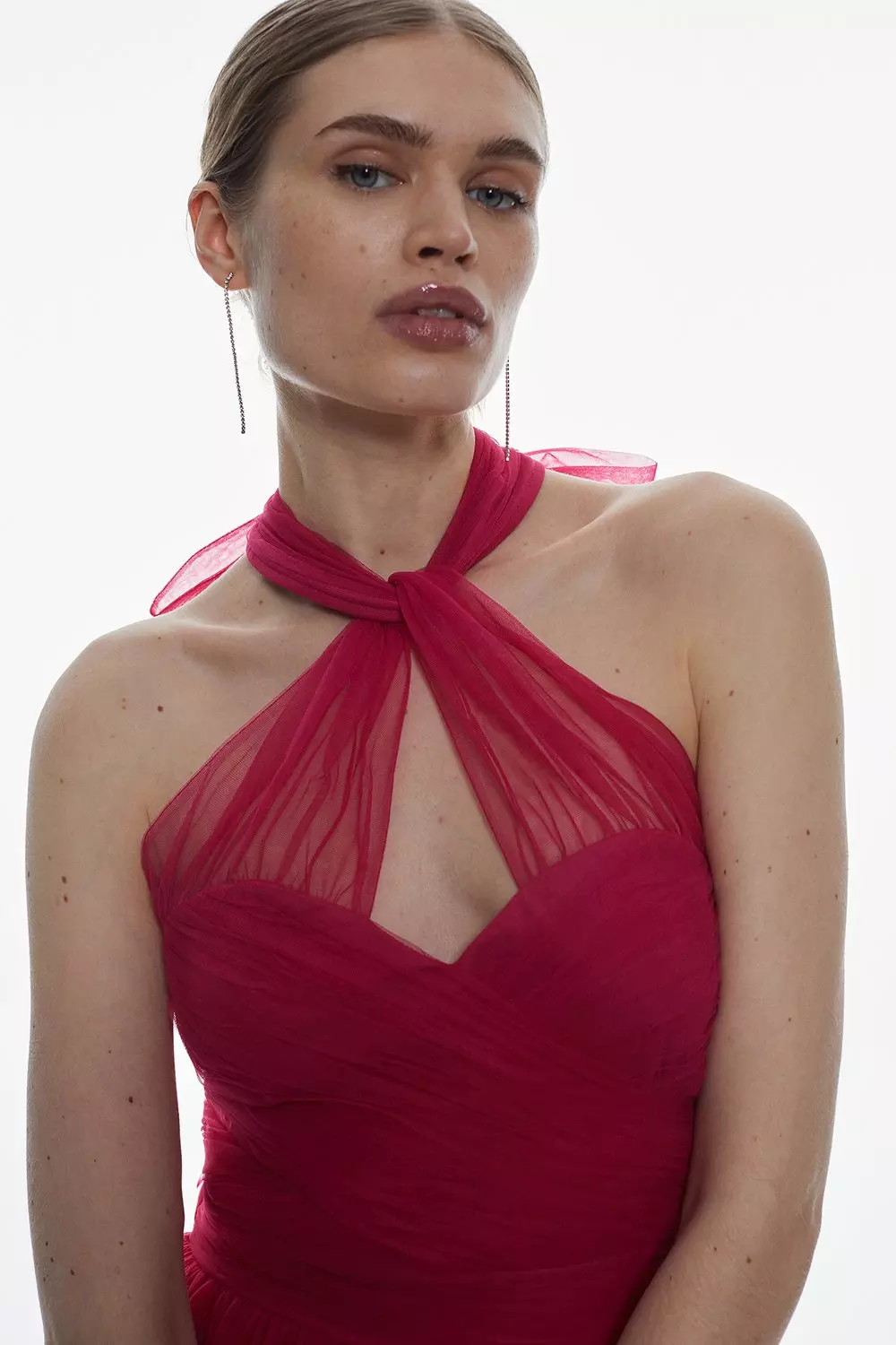 Tulle Halter High Low Midi Dress | Karen Millen